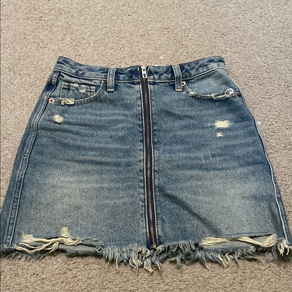 Abercrombie & Fitch Distressed Zip-Front Denim Mini Skirt - Blue